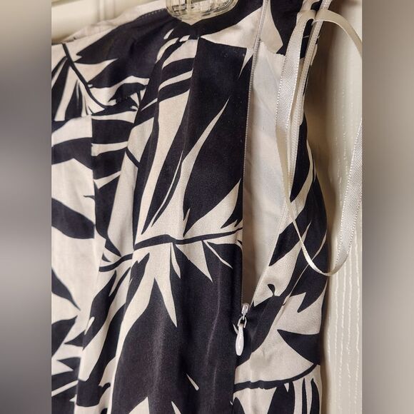 Hilo Hattie L WhiteBlack FloralPrint Ruffle SILKBlend Lined Zip Women Midi Skirt - Picture 12 of 12